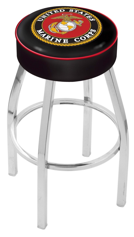 US Marines (L8C1) 25" Tall Logo Bar Stool by Holland Bar Stool Company (with Single Ring Swivel Chrome Solid Welded