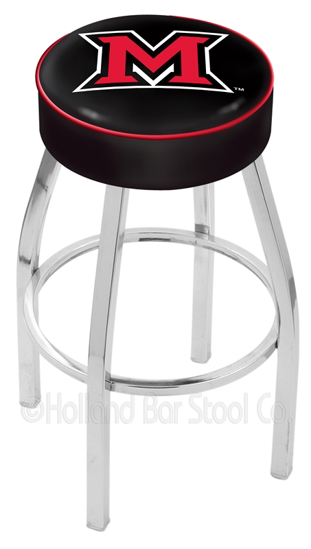 Miami (Ohio) RedHawks (L8C1) 30" Tall Logo Bar Stool by Holland Bar Stool Company (with Single Ring Swivel Chrome S