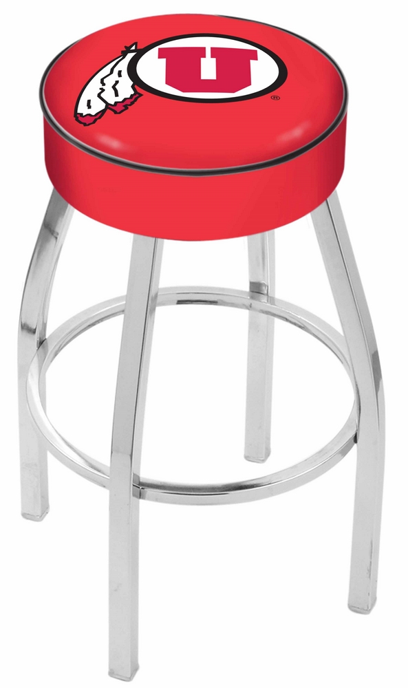 Utah Utes (L8C1) 25" Tall Logo Bar Stool by Holland Bar Stool Company (with Single Ring Swivel Chrome Solid Welded 