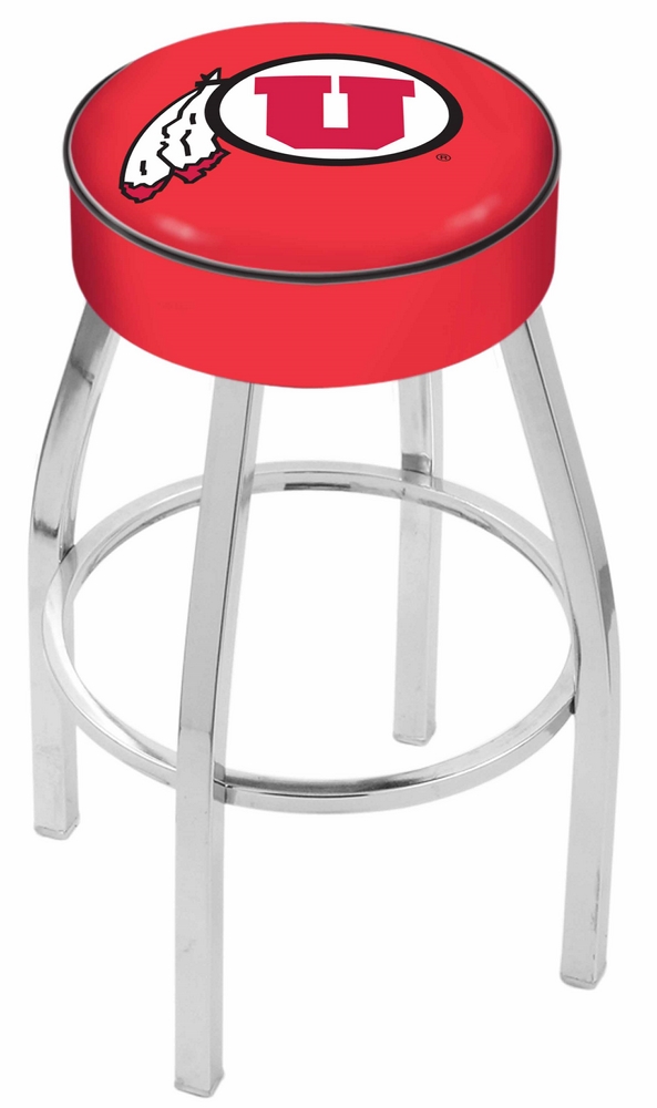 Utah Utes (L8C1) 30" Tall Logo Bar Stool by Holland Bar Stool Company (with Single Ring Swivel Chrome Solid Welded 