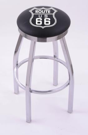 Route 66 (L8C2C) 30" Tall Logo Bar Stool by Holland Bar Stool Company (with Single Ring Swivel Chrome Solid Welded 