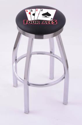 4 Aces (L8C2C) 25" Tall Logo Bar Stool by Holland Bar Stool Company (with Single Ring Swivel Chrome Solid Welded Ba