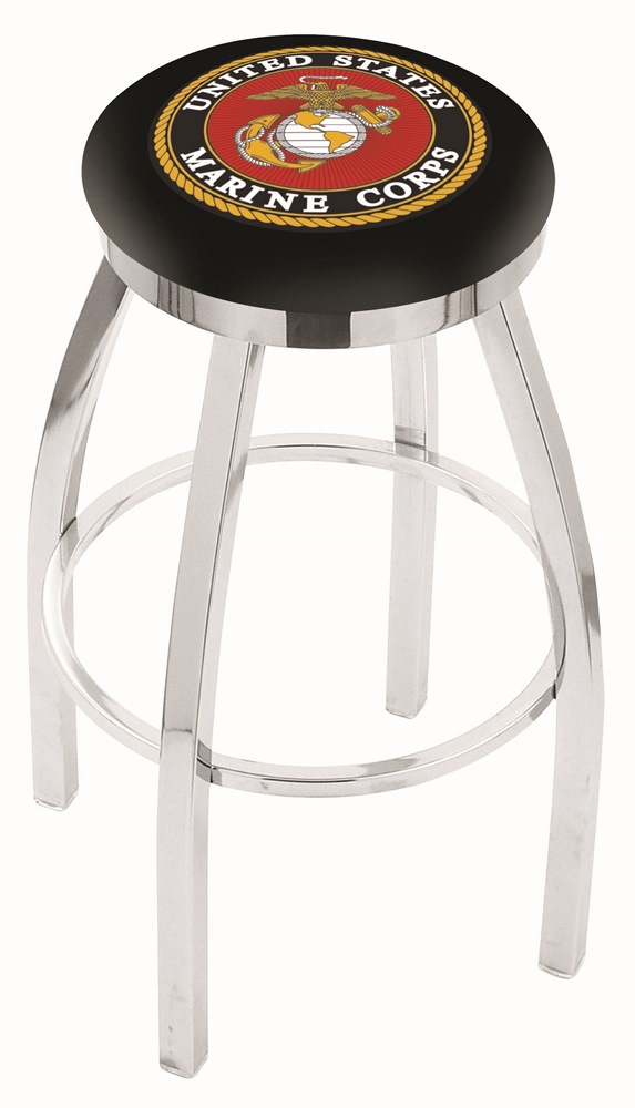 US Marines (L8C2C) 25" Tall Logo Bar Stool by Holland Bar Stool Company (with Single Ring Swivel Chrome Solid Welde