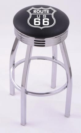 Route 66 (L8C3C) 30" Tall Logo Bar Stool by Holland Bar Stool Company (with Single Ring Swivel Chrome Solid Welded 