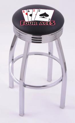 4 Aces (L8C3C) 25" Tall Logo Bar Stool by Holland Bar Stool Company (with Single Ring Swivel Chrome Solid Welded Ba