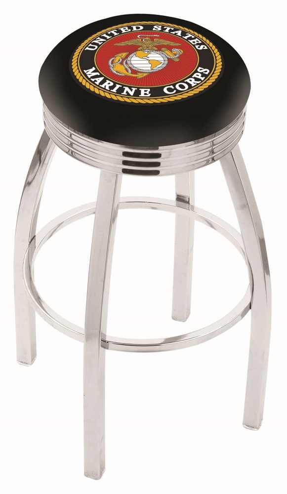 US Marines (L8C3C) 25" Tall Logo Bar Stool by Holland Bar Stool Company (with Single Ring Swivel Chrome Solid Welde