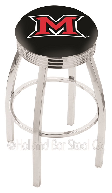 Miami (Ohio) RedHawks (L8C3C) 30" Tall Logo Bar Stool by Holland Bar Stool Company (with Single Ring Swivel Chrome 