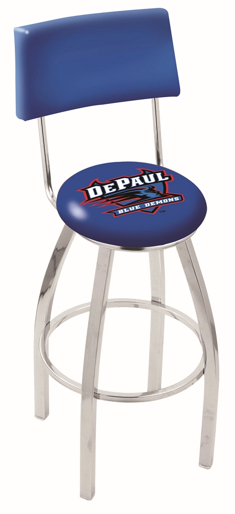 DePaul Blue Demons (L8C4) 30" Tall Logo Bar Stool by Holland Bar Stool Company (with Single Ring Swivel Chrome Soli