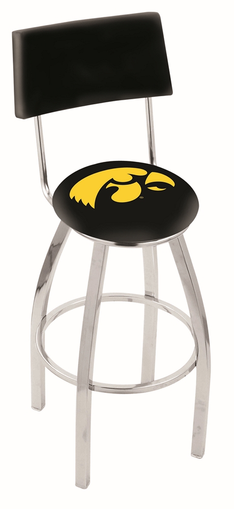 Iowa Hawkeyes (L8C4) 25" Tall Logo Bar Stool by Holland Bar Stool Company (with Single Ring Swivel Chrome Solid Wel
