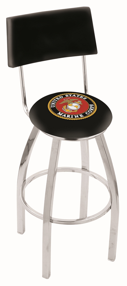 US Marines (L8C4) 25" Tall Logo Bar Stool by Holland Bar Stool Company (with Single Ring Swivel Chrome Solid Welded