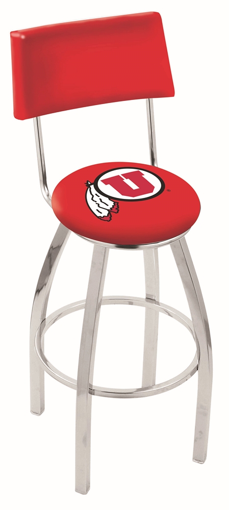 Utah Utes (L8C4) 25" Tall Logo Bar Stool by Holland Bar Stool Company (with Single Ring Swivel Chrome Solid Welded 