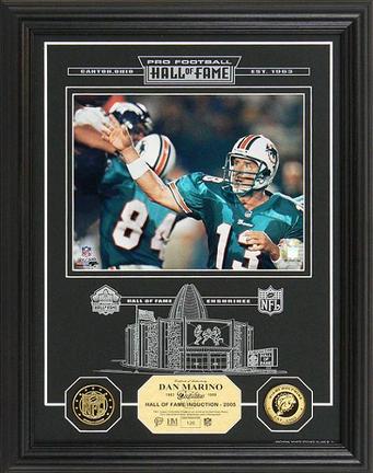 Dan Marino Hall of Fame Archival Etched Glass 6" x 9" Framed Photograph and Medallion Set