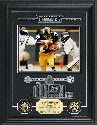Franco Harris Hall of Fame Archival Etched Glass 6" x 9" Framed Photograph and Medallion Set