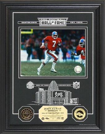 John Elway Hall of Fame Archival Etched Glass 6" x 9" Framed Photograph and Medallion Set