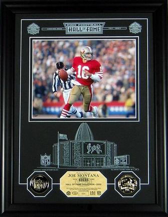 Joe Montana Hall of Fame Archival Etched Glass 6" x 9" Framed Photograph and Medallion Set