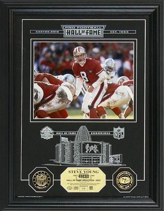 Steve Young Hall of Fame Archival Etched Glass 6" x 9" Framed Photograph and Medallion Set