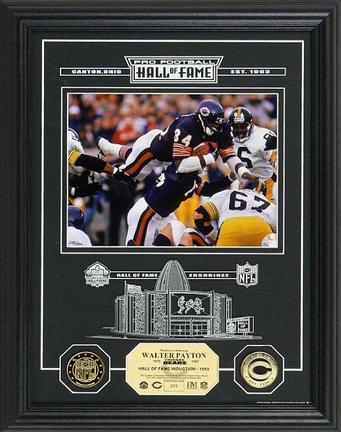 Walter Payton Hall of Fame Archival Etched Glass 6" x 9" Framed Photograph and Medallion Set