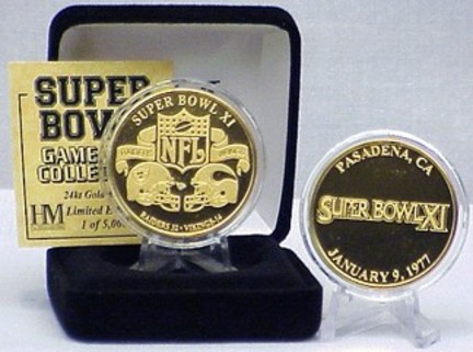 24KT Gold Super Bowl XI Flip Coin from The Highland Mint