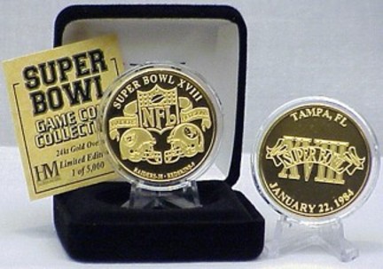 24KT Gold Super Bowl XVIII Flip Coin from The Highland Mint