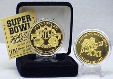 24KT Gold Super Bowl XXI Flip Coin from The Highland Mint
