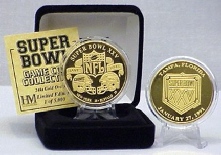 24KT Gold Super Bowl XXV Flip Coin from The Highland Mint