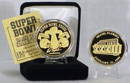 24KT Gold Super Bowl XXXIII Flip Coin from The Highland Mint