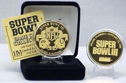 24KT Gold Super Bowl III Flip Coin from The Highland Mint