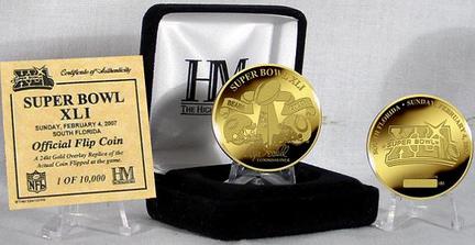 24KT Gold Super Bowl XLI Flip Coin from The Highland Mint
