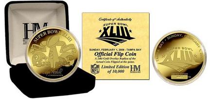 Super Bowl XLIII Pittsburgh Steelers vs. Arizona Cardinals 24KT Gold Flip Coin from The Highland Mint