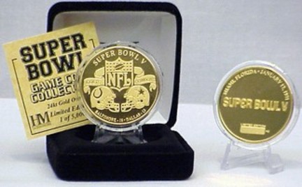 24KT Gold Super Bowl V Flip Coin from The Highland Mint
