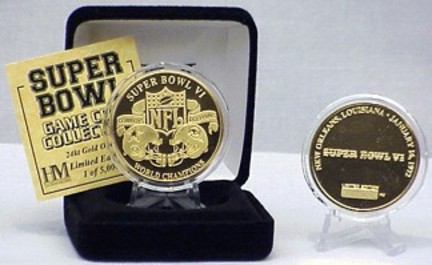 24KT Gold Super Bowl VI Flip Coin from The Highland Mint