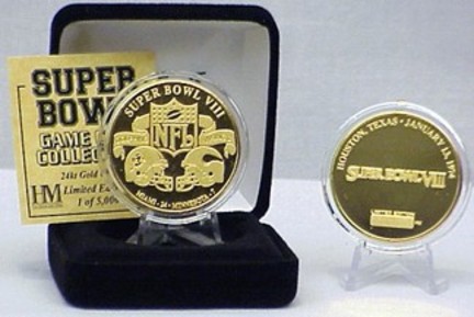 24KT Gold Super Bowl VIII Flip Coin from The Highland Mint