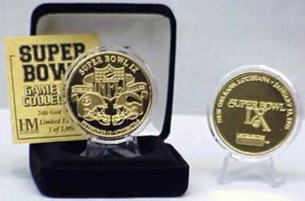 24KT Gold Super Bowl IX Flip Coin from The Highland Mint