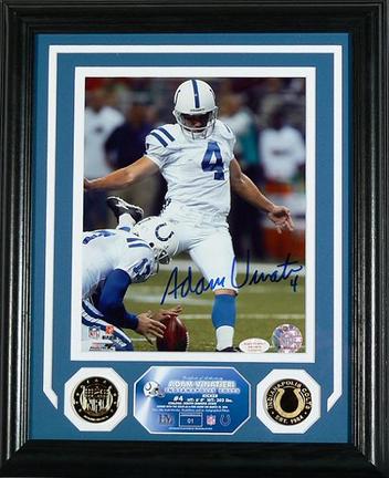 Adam Vinatieri Autographed "Colts" Framed 8" x 10" Photograph and Medallion Set from The Highland Mi