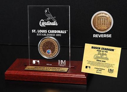 St. Louis Cardinals Busch Stadium Infield Dirt Bronze Coin in a Etched Acrylic Desktop Display from The Highland Mint
