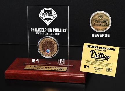 Philadelphia Phillies Citizens Bank Park Infield Dirt Bronze Coin in a Etched Acrylic Desktop Display from The Highland 
