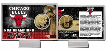 Chicago Bulls Team History 24KT Gold Coin Card from The Highland Mint