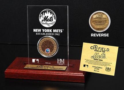New York Mets CitiField Infield Dirt Bronze Coin in a Etched Acrylic Desktop Display from The Highland Mint