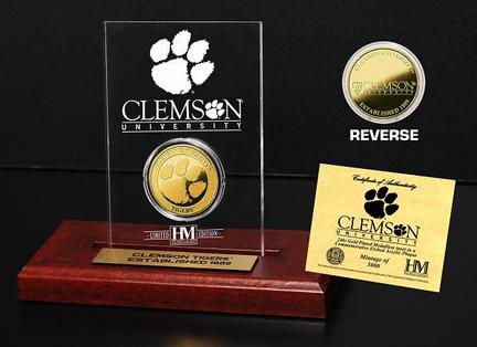 Clemson Tigers 24KT Gold Coin in an Etched Acrylic Desktop Display from The Highland Mint