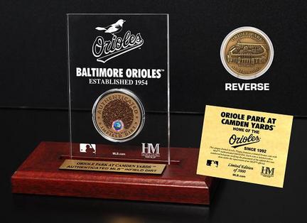 Baltimore Orioles Camden Yards Infield Dirt Bronze Coin in a Etched Acrylic Desktop Display from The Highland Mint