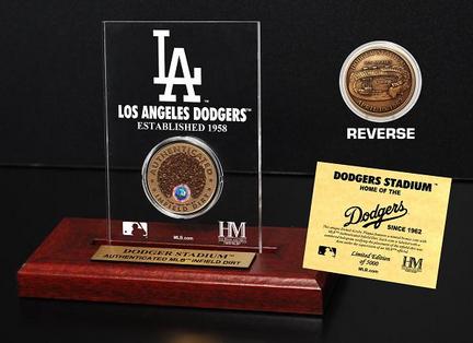 Los Angeles Dodgers Stadium Infield Dirt Bronze Coin in a Etched Acrylic Desktop Display from The Highland Mint