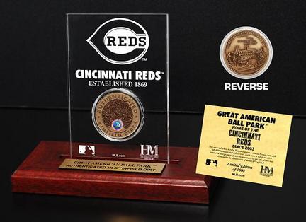 Cincinnati Reds Great American Ball Park Infield Dirt Bronze Coin in a Etched Acrylic Desktop Display from The Highland 