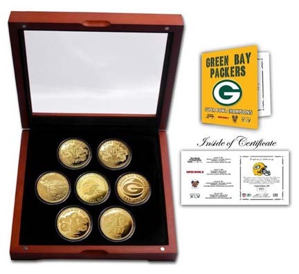 Green Bay Packers Super Bowl Champions 24KT Gold Plated 7 Coin Set from The Highland Mint