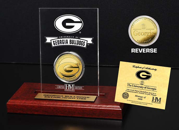 Georgia Bulldogs 24KT Gold Coin in an Etched Acrylic Desktop Display from The Highland Mint