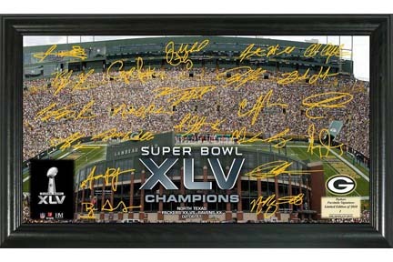 Green Bay Packers Super Bowl XLV Champions Signature Gridiron Framed 10" x 18" Photograph from The Highland Mi