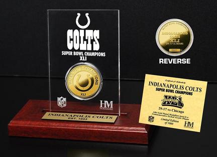 Indianapolis Colts XLI Super Bowl Champions 24KT Gold Coin in a Etched Acrylic Desktop Display from  The Highland Mint