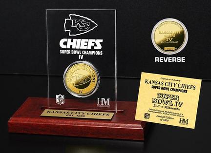 Kansas City Chiefs IV Super Bowl Champions 24KT Gold Coin in a Etched Acrylic Desktop Display from The Highland Mint