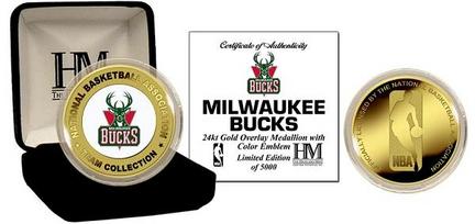 Milwaukee Bucks 24KT Gold and Color Team Logo Coin Collection from The Highland Mint