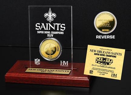 New Orleans Saints XLIV Super Bowl Champions 24KT Gold Coin in a Etched Acrylic Desktop Display from The Highland Mint