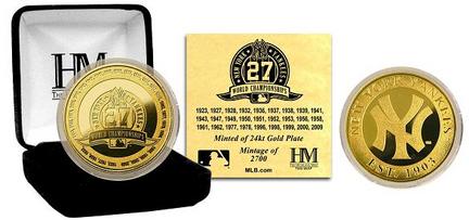 New York Yankees 27 World Series Titles 24KT Gold Coin from The Highland Mint